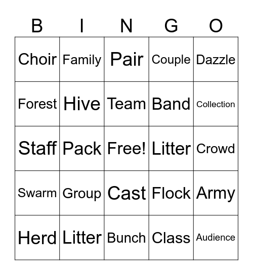 Collective Nouns Bingo Card
