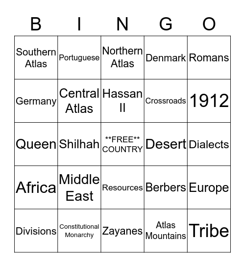 Moroccan Bingo Card