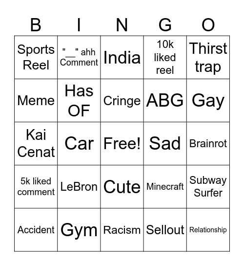 IG Reel Bingo Card