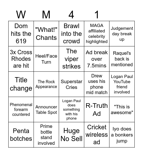 WrestleMania 41 Bingo Card