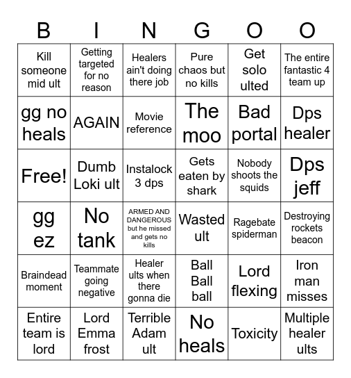 Marvel rivals Bingo Card
