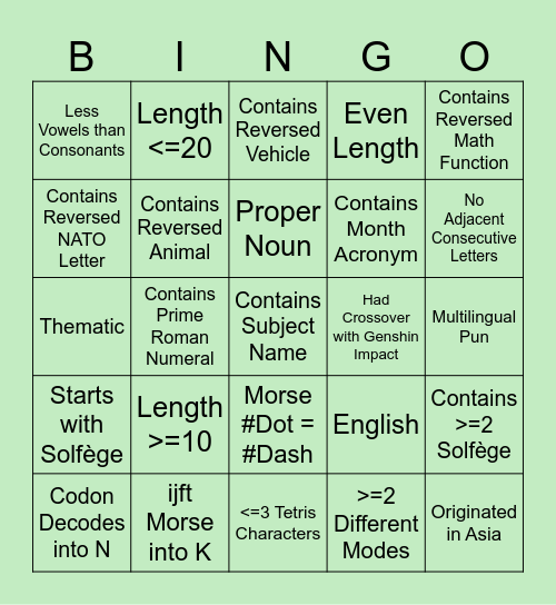 FM Answer Bingo Card