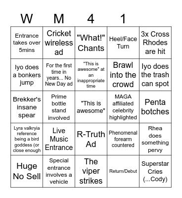WrestleMania 41 Bingo Card