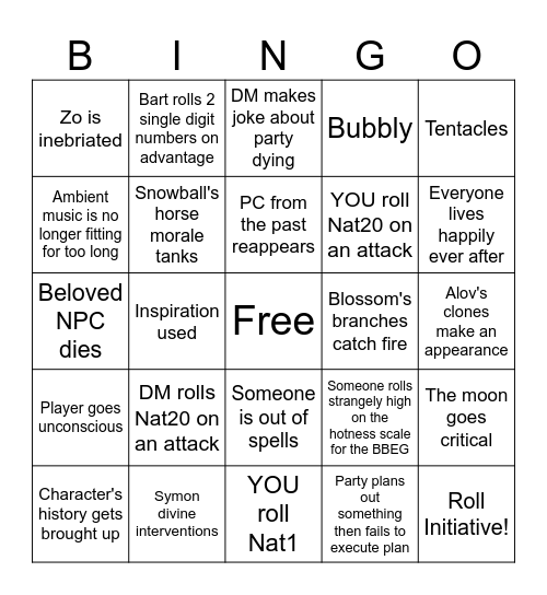 DnD Bingo Card Bingo Card