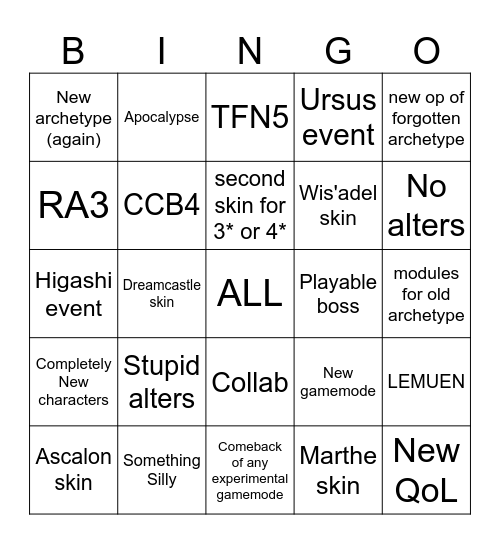 Untitled Bingo Card