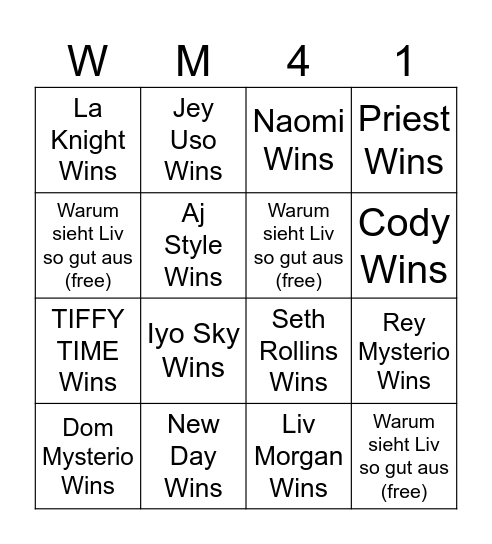 WM 41 Matches Bingo Card