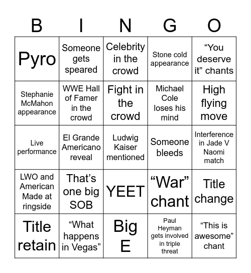 Wrestlemania 41 Night 1 Bingo Card