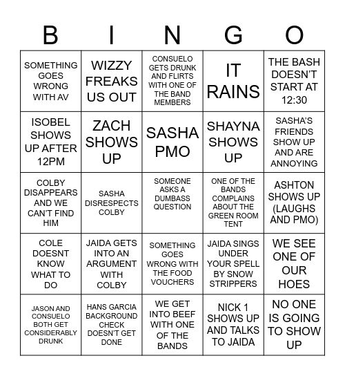 THE BASH Bingo Card