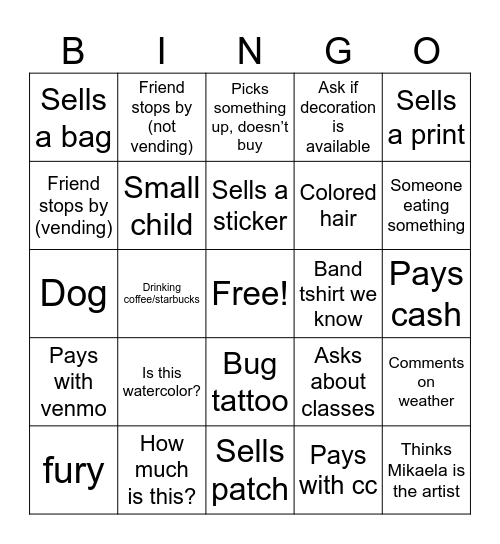 Punk Rock Flea Bingo Card