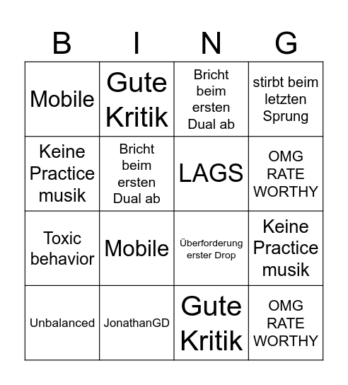 GD level Request Bingo Card