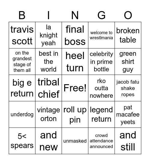 wrestlmania 41 Bingo Card