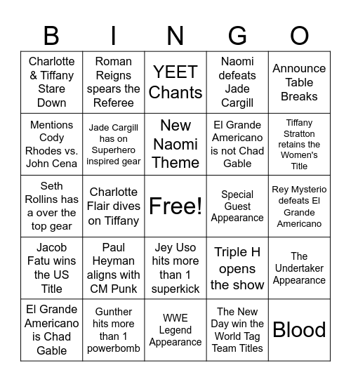 WWE WrestleMania 41: Night 1 Bingo Card