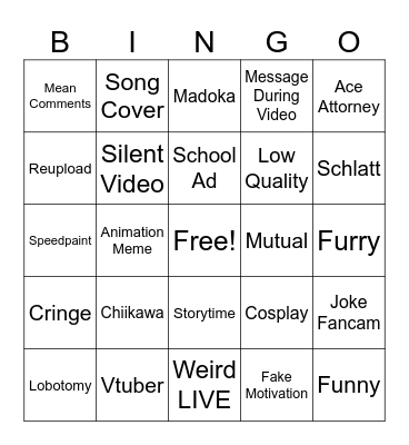 Tiktok FYP Bingo Card