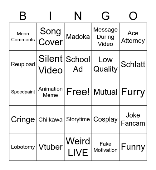 Tiktok FYP Bingo Card