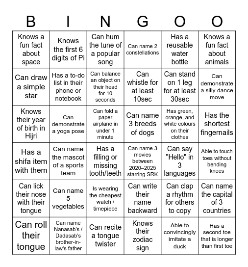 Untitled Bingo Card