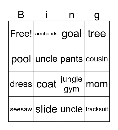 Vocabulary Review Bingo Card