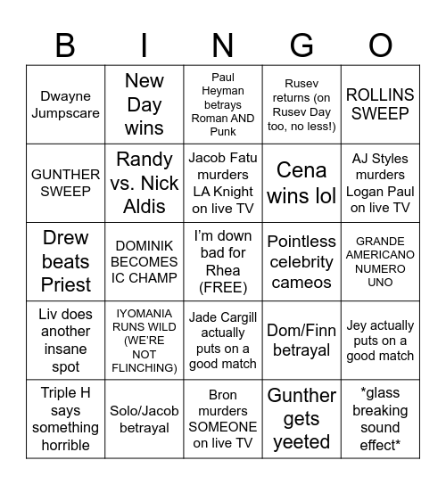 Wrestlemania 41 Bingo Card