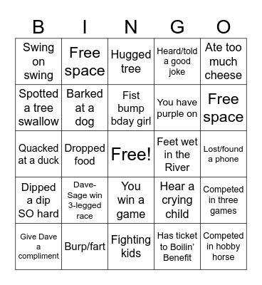 Katie's 50th Senior Games Bingo Card