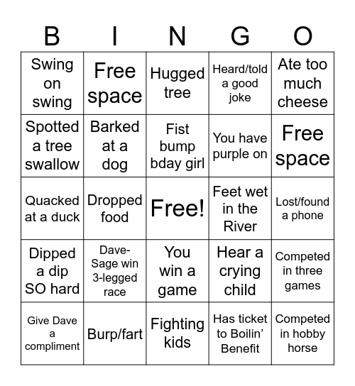 Katie's 50th Senior Games Bingo Card