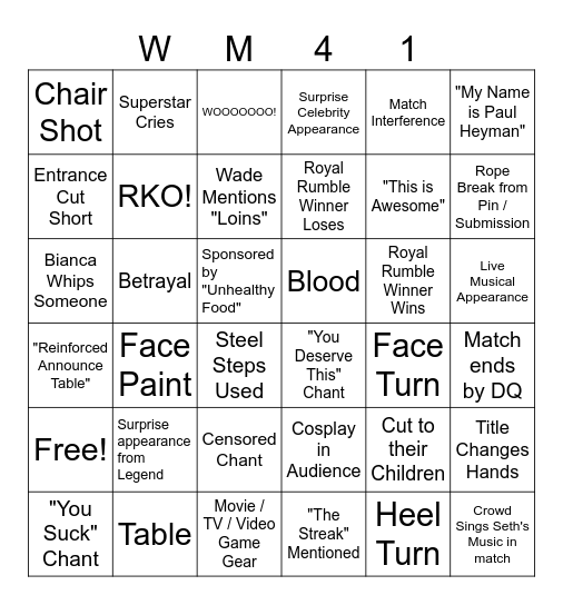 Wrestlemania 41 Bingo Card