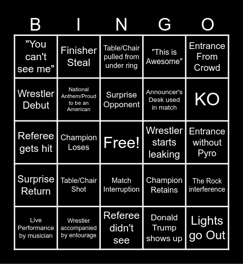 Wrastlemania 2025 Bingo Card
