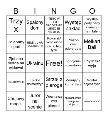 Mam Talent Bingo Card
