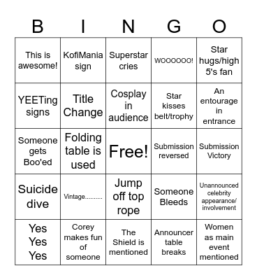 Wrestlemania BINGO Card