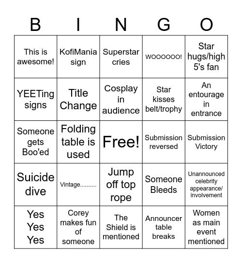 Wrestlemania BINGO Card