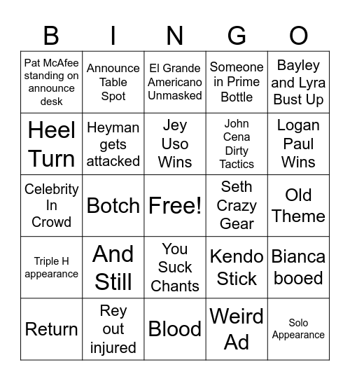Night 1 Bingo Card