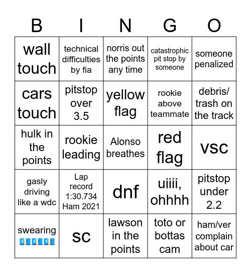 Jeddah 25 Bingo Card