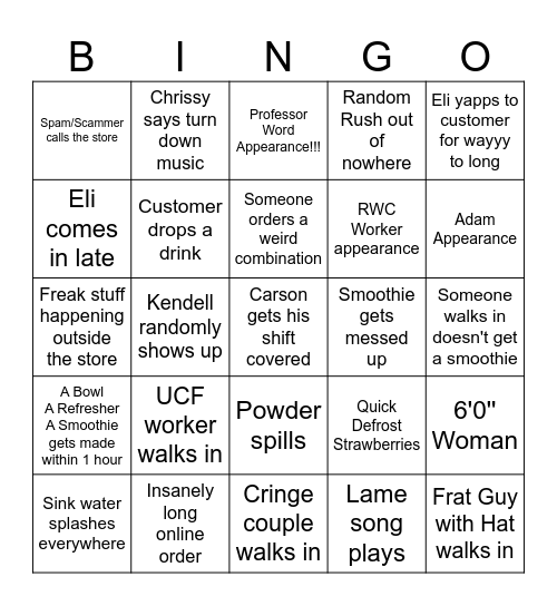 Smoothie King Bingo Card