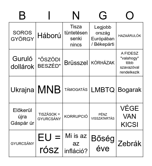 FIDESZ BINGO Card