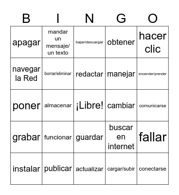 IB Tech verbs Bingo Card