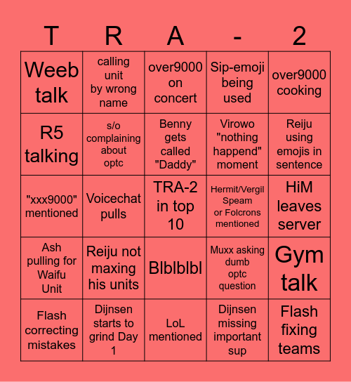 Sanctuary of Team 2 Bingo Card