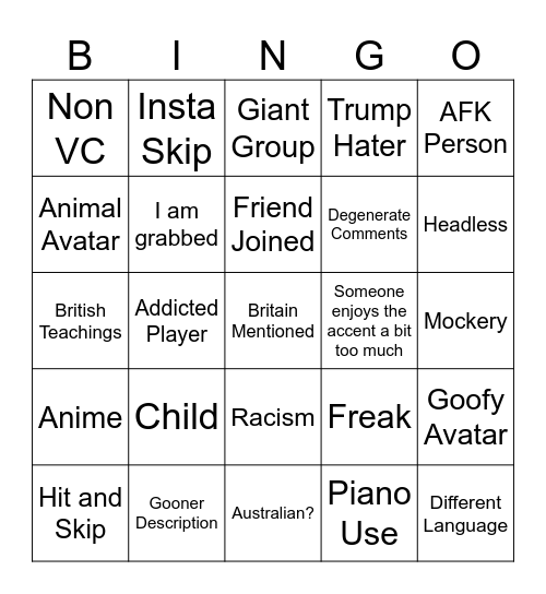 Untitled Bingo Card