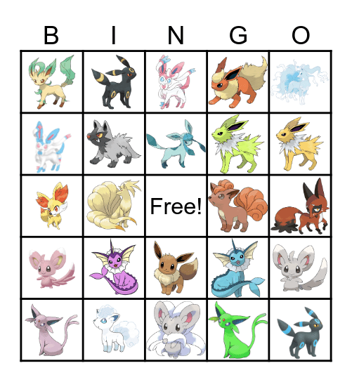 Eevee Bingo Card