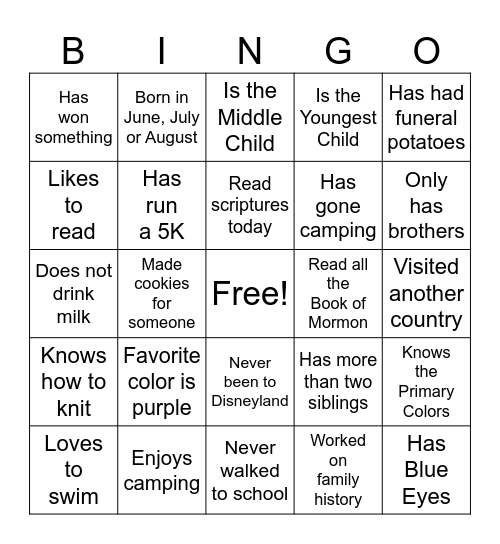 Get to Know You Bingo Card