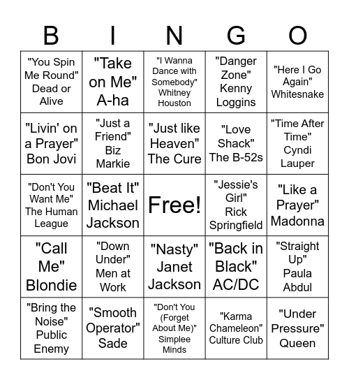 80s BINGO Card
