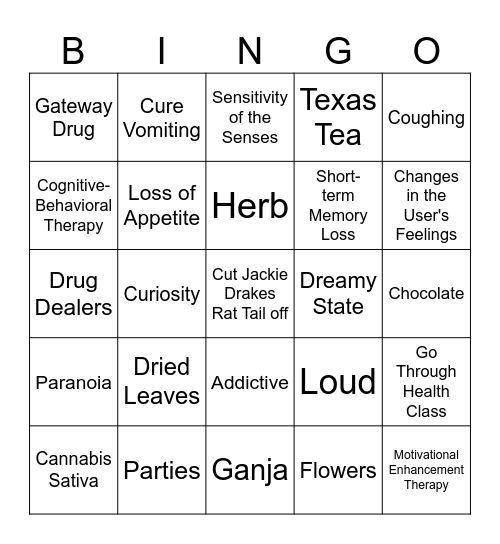 Marijuana BINGO Card