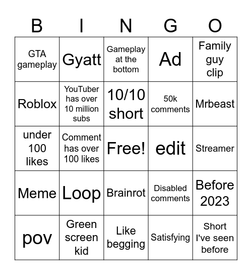 Untitled Bingo Card