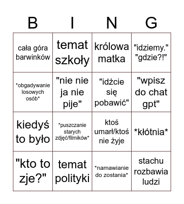 family time bingo Card