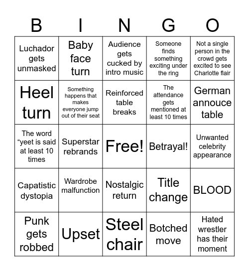 Wrestlemania 2025 Bingo Card