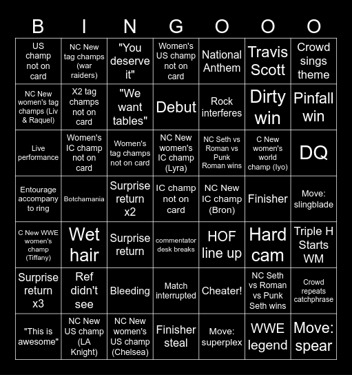 Wrestlemania 2025 Bingo Card