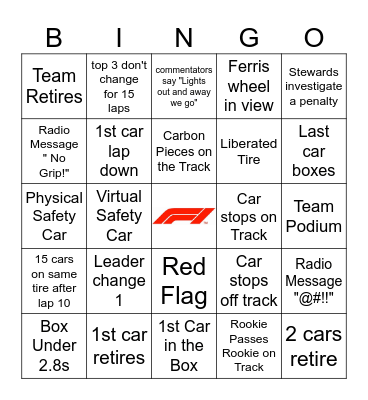 Saudi GP 2025 Bingo Card