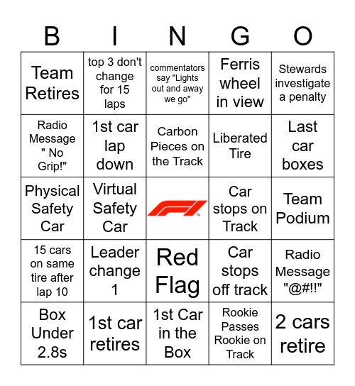 Saudi GP 2025 Bingo Card