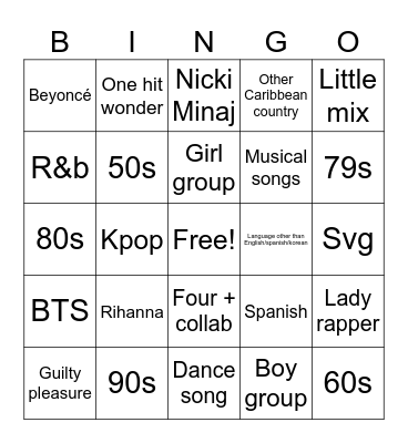 Music Bingo Card
