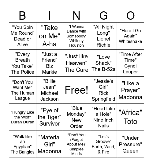 80s BINGO Card