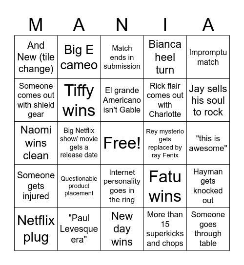Wrestlemania night 1 Bingo Card