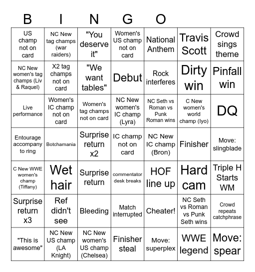 Wrestlemania 2025 Bingo Card