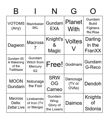 SRW Y Bingo Card